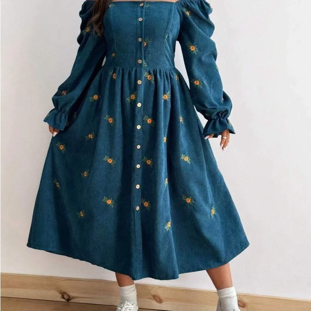 SHEIN Curve Teal Floral Button Front Maxi Dress - Picture 7 of 8